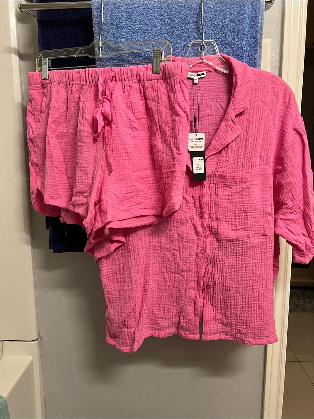 Fashion Nova Hot Pink Gauze Button-Down Shirt